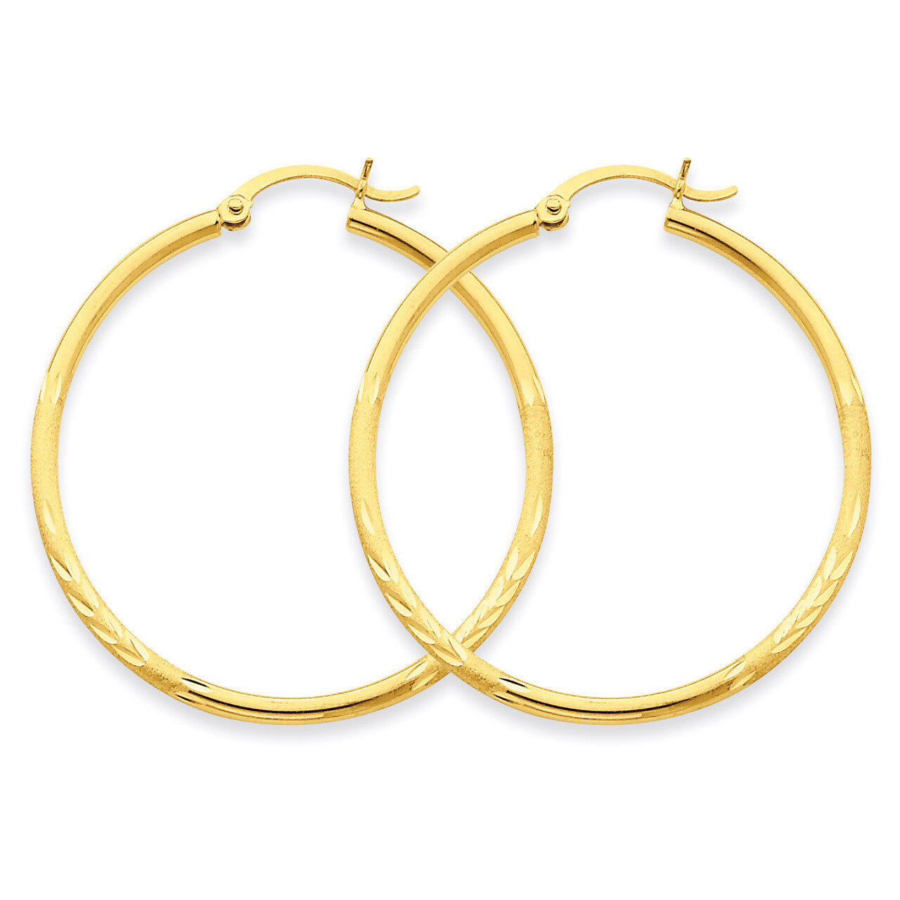 Satin &amp; Diamond-cut 2mm Round Tube Hoop Earrings 14k Gold TC213, MPN: TC213, 883957288901