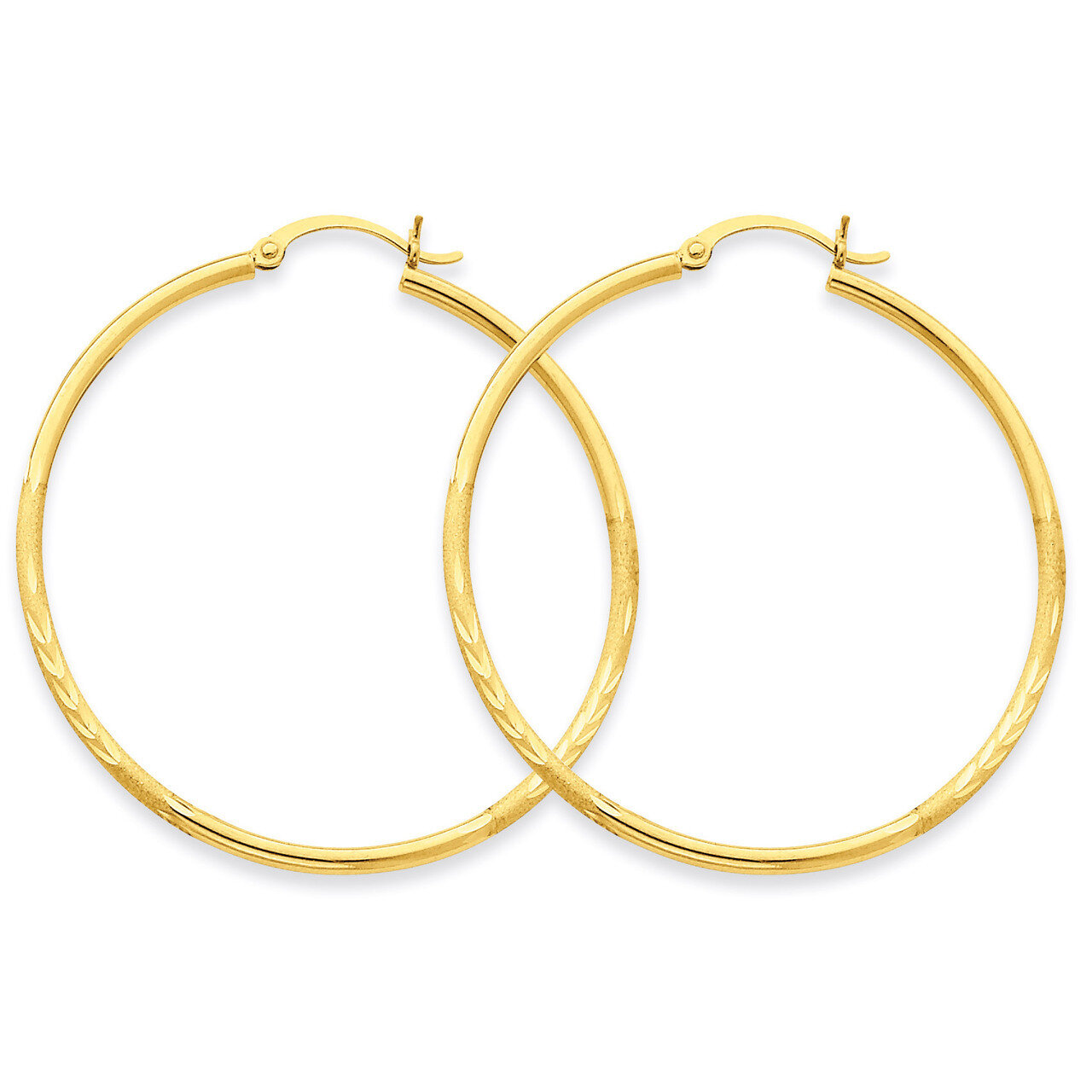 Satin &amp; Diamond-cut 2mm Round Tube Hoop Earrings 14k Gold TC214, MPN: TC214, 883957288918