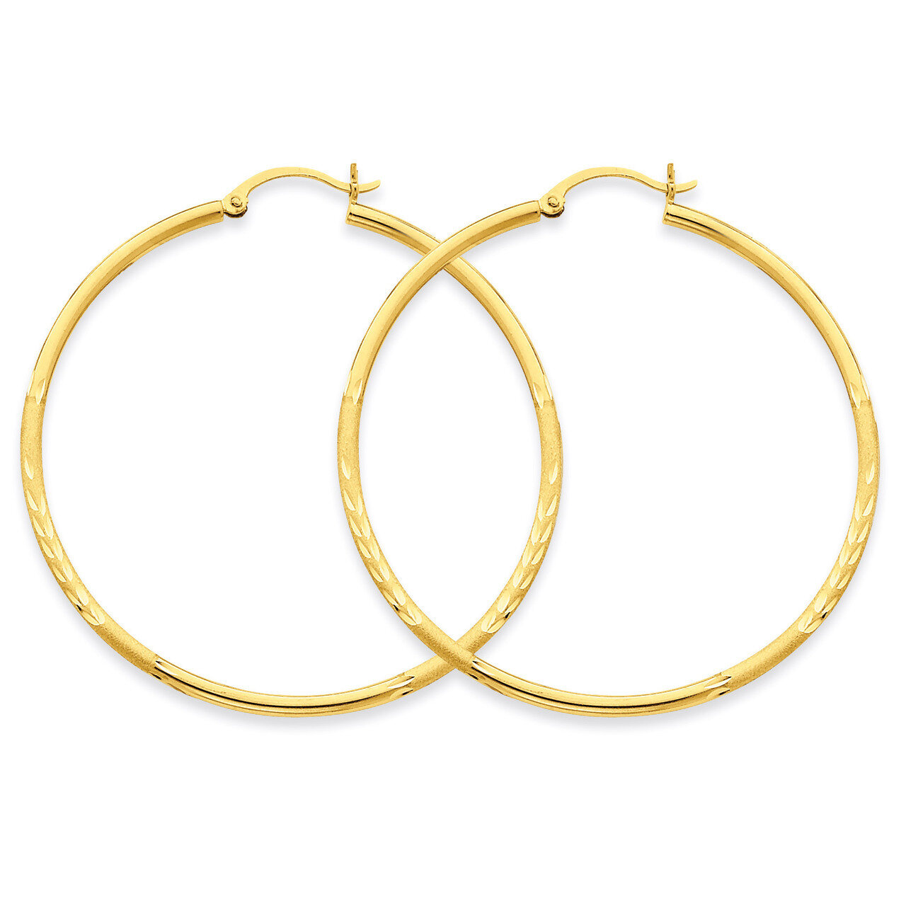 Satin &amp; Diamond-cut 2mm Round Tube Hoop Earrings 14k Gold TC215, MPN: TC215, 883957288925