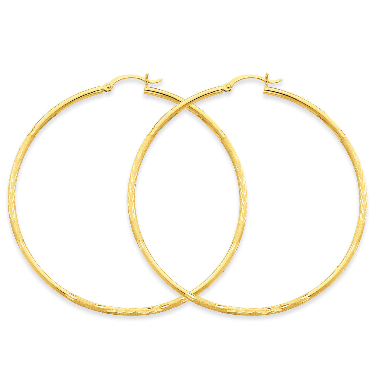 Satin &amp; Diamond-cut 2mm Round Tube Hoop Earrings 14k Gold TC217, MPN: TC217, 883957288949