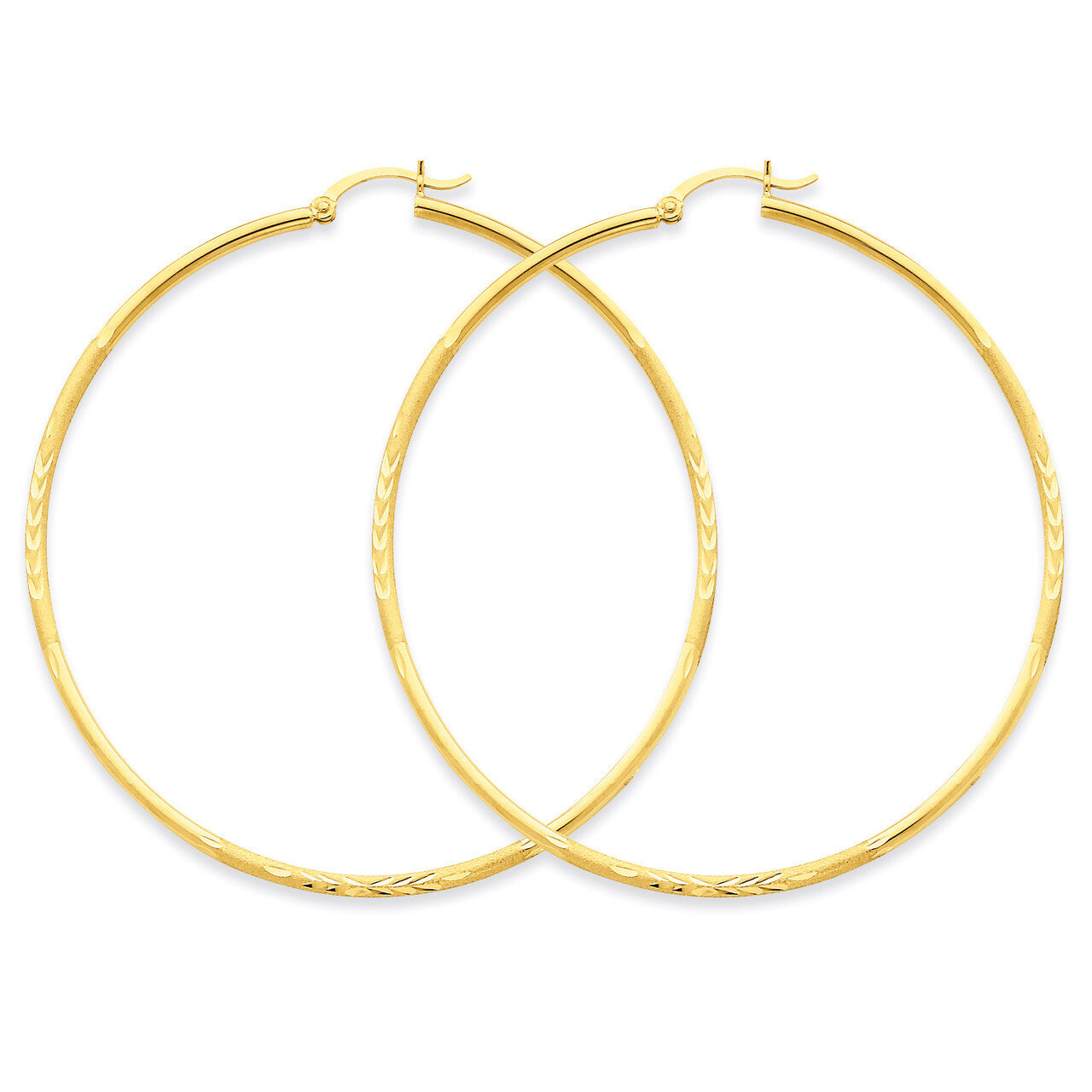 Satin &amp; Diamond-cut 2mm Round Tube Hoop Earrings 14k Gold TC218, MPN: TC218, 883957288956