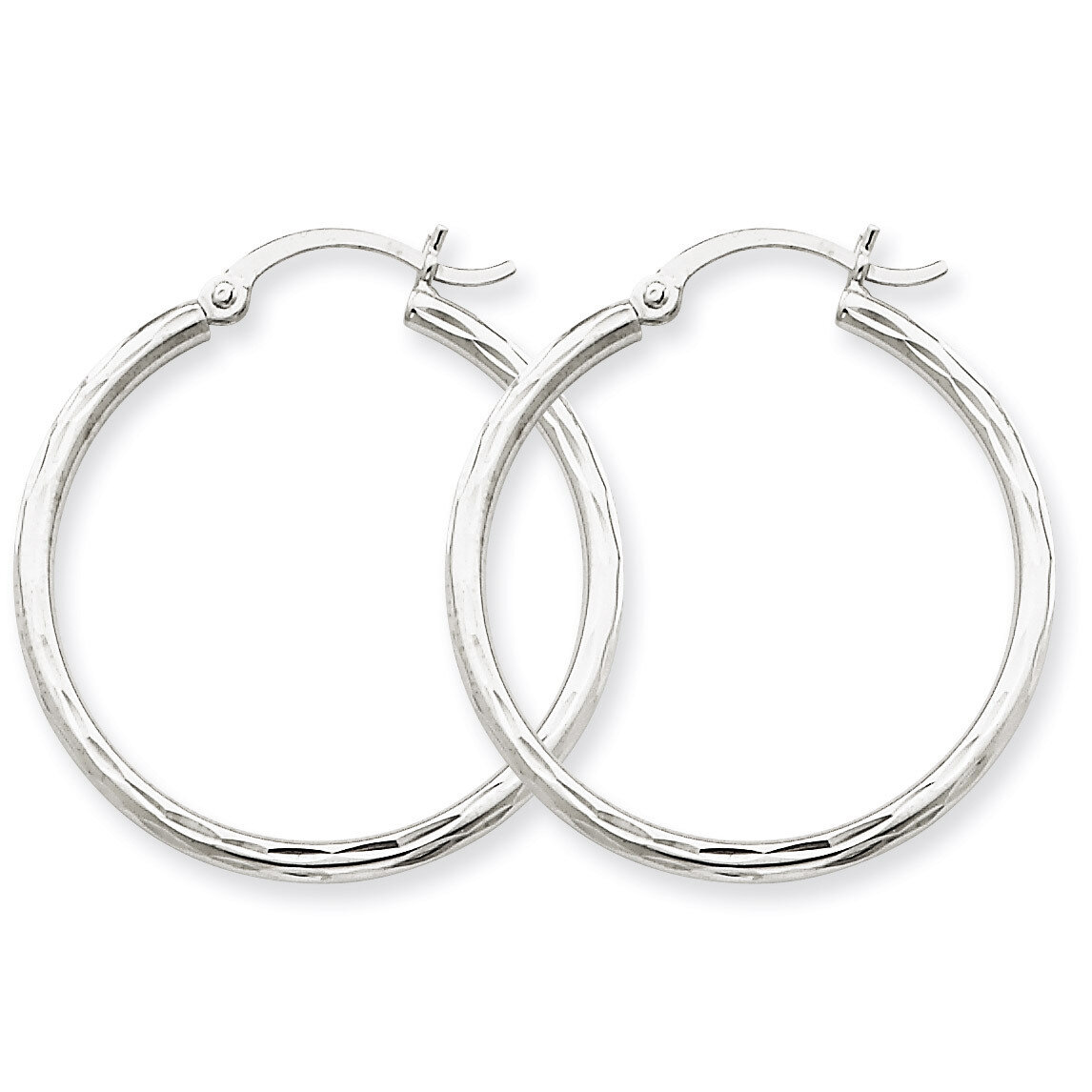 Diamond-cut 2mm Round Tube Hoop Earrings 14k White Gold TC220, MPN: TC220, 883957288970