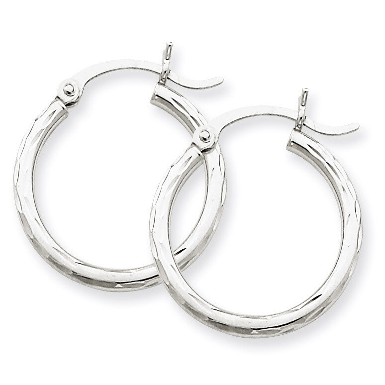 Diamond-cut 2mm Round Tube Hoop Earrings 14k White Gold TC222, MPN: TC222, 883957288994