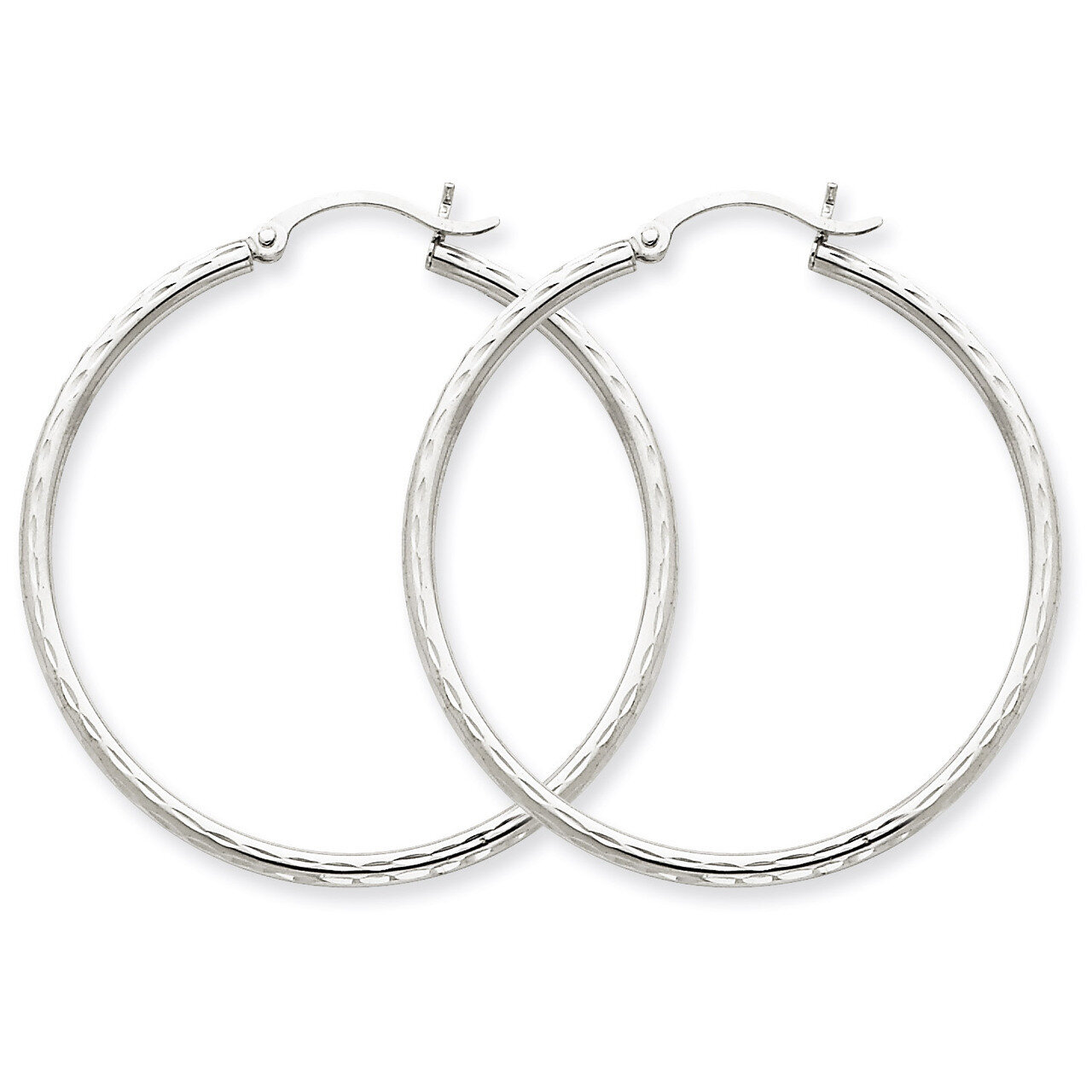 Diamond-cut 2mm Round Tube Hoop Earrings 14k White Gold TC225, MPN: TC225, 883957289021