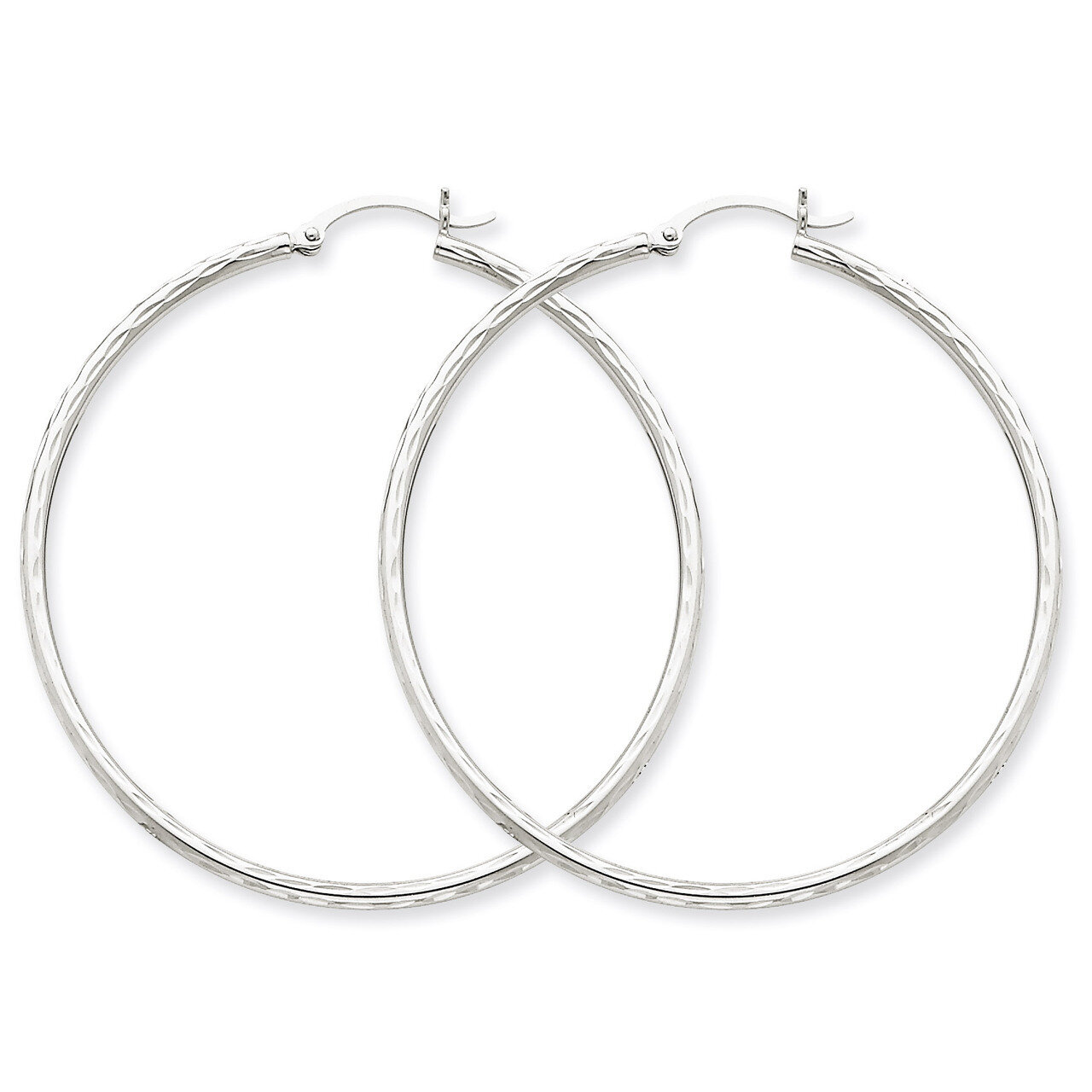 Diamond-cut 2mm Round Tube Hoop Earrings 14k White Gold TC227, MPN: TC227, 883957289045