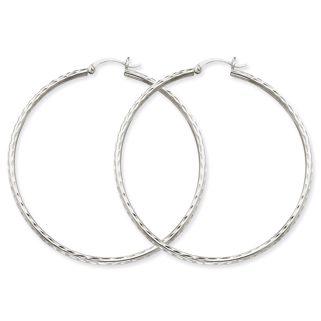 Diamond-cut 2mm Round Tube Hoop Earrings 14k White Gold TC228, MPN: TC228, 883957289052