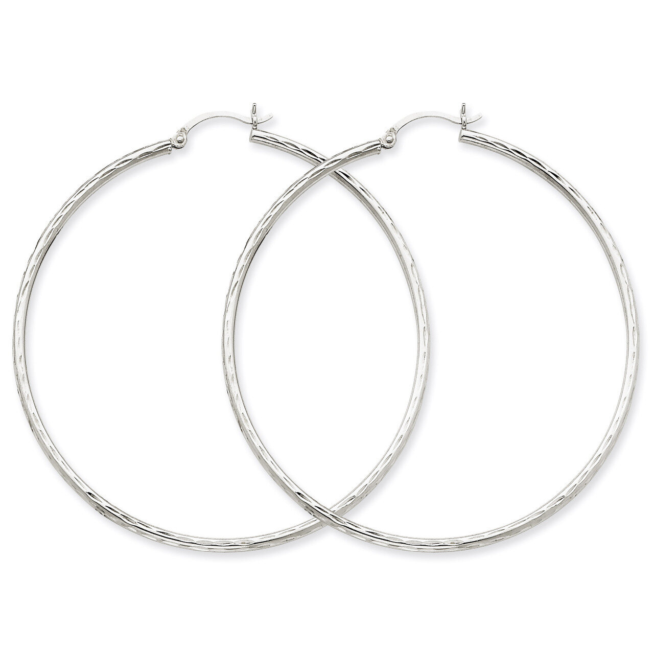 Diamond-cut 2mm Round Tube Hoop Earrings 14k White Gold TC229, MPN: TC229, 883957289069