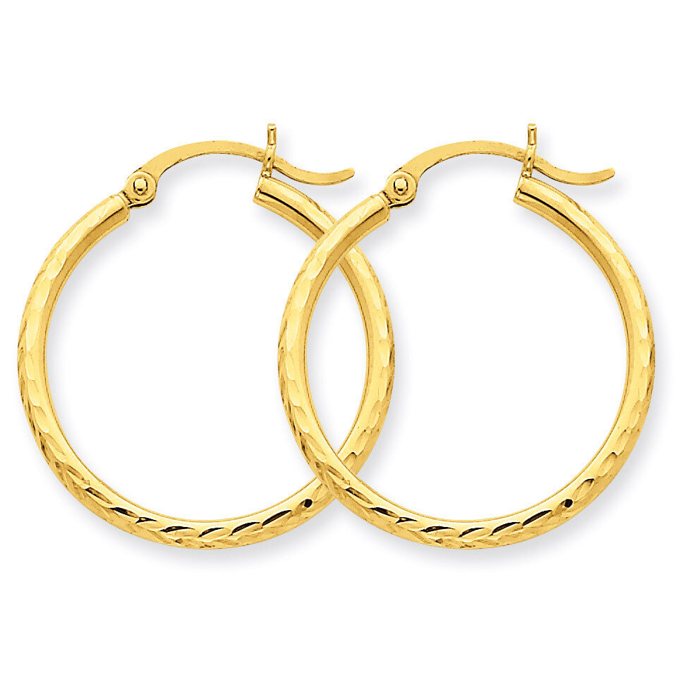 2mm Round Tube Hoop Earrings 14k Gold Diamond-cut TC232