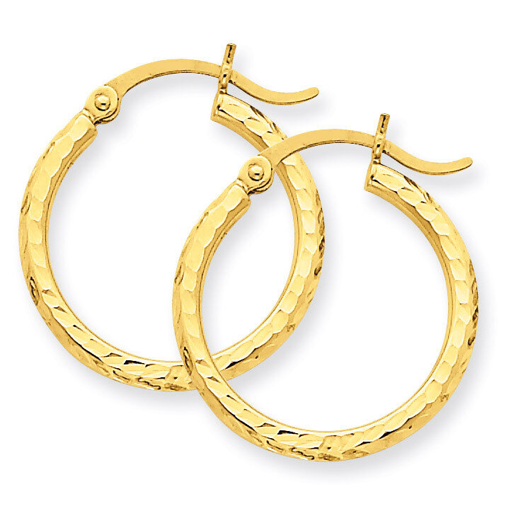 2mm Round Tube Hoop Earrings 14k Gold Diamond-cut TC233