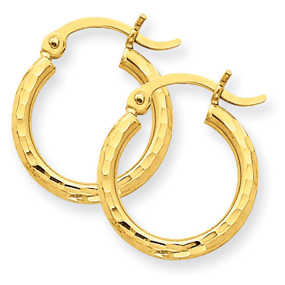 2mm Round Tube Hoop Earrings 14k Gold Diamond-cut TC234, MPN: TC234, 883957289113