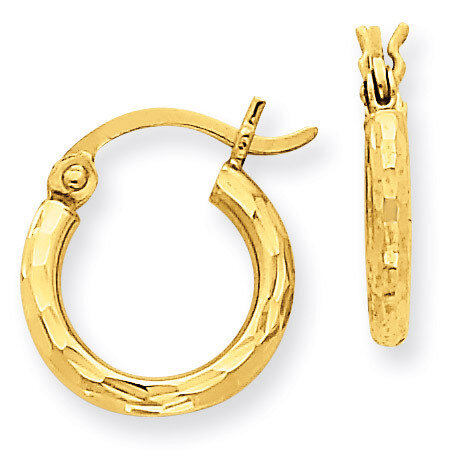 2mm Round Tube Hoop Earrings 14k Gold Diamond-cut TC235, MPN: TC235, 883957289120