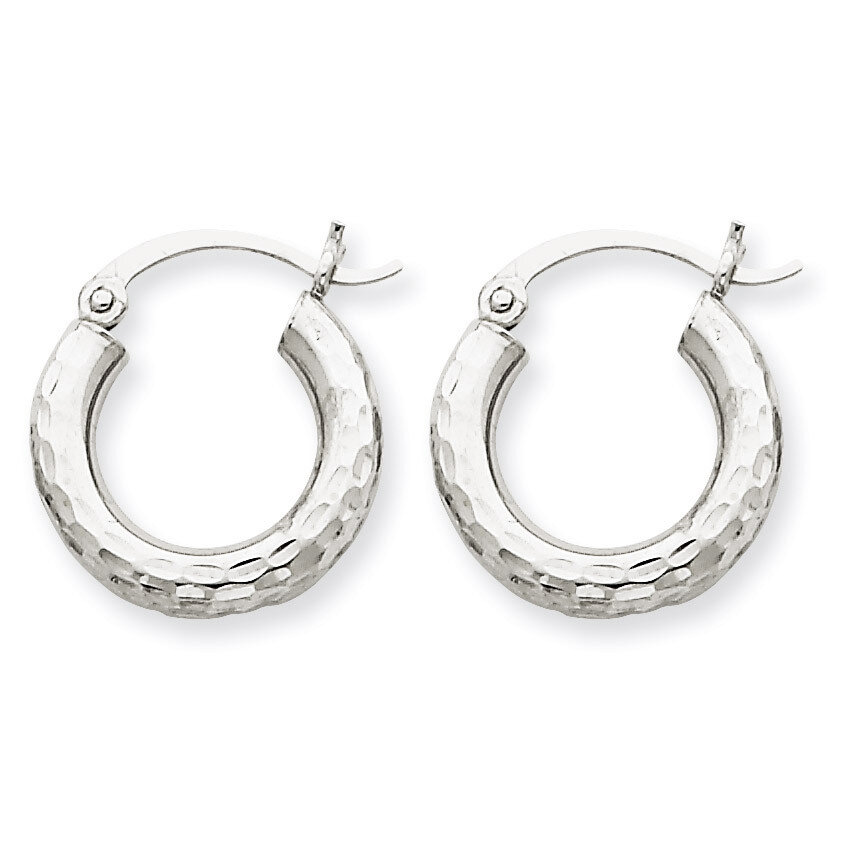 Diamond-cut 3mm Round Hoop Earrings 14k White Gold TC255, MPN: TC255, 883957289304