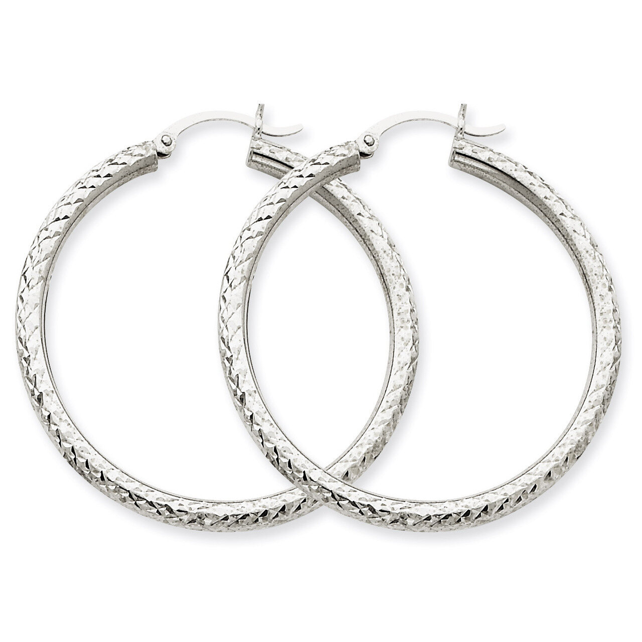 Diamond-cut 3mm Round Hoop Earrings 14k White Gold TC257, MPN: TC257, 883957289328