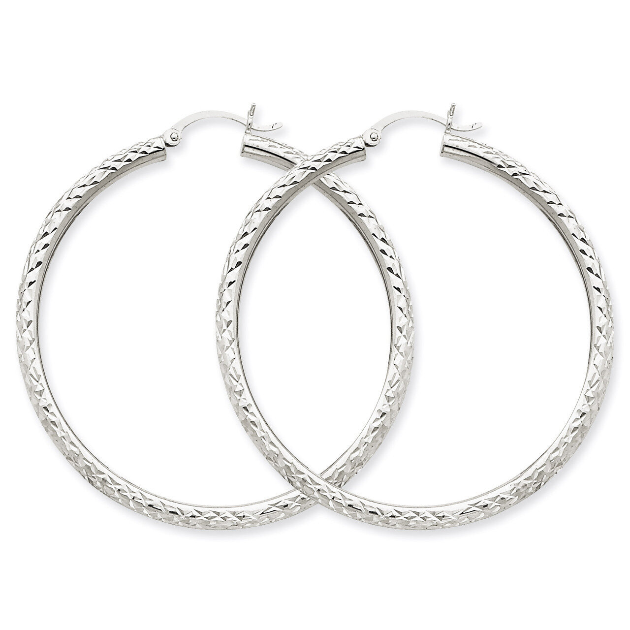 Diamond-cut 3mm Round Hoop Earrings 14k White Gold TC259, MPN: TC259, 883957289342