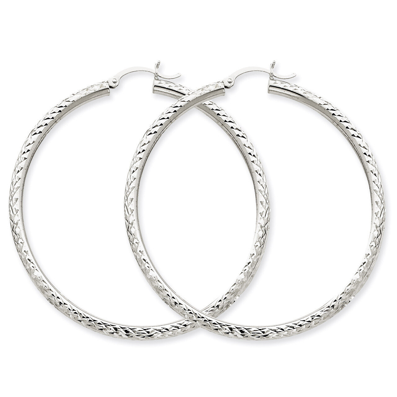 Diamond-cut 3mm Round Hoop Earrings 14k White Gold TC260, MPN: TC260, 883957289359