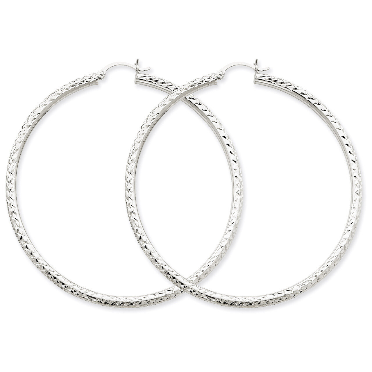 Diamond-cut 3mm Round Hoop Earrings 14k White Gold TC262, MPN: TC262, 883957289373