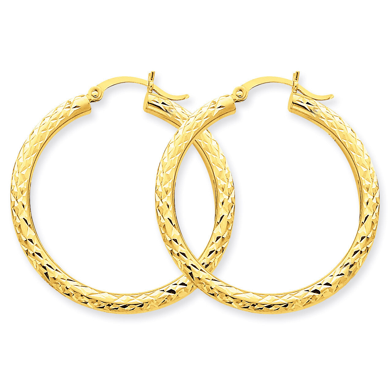 3mm Round Hoop Earrings 14k Gold Diamond-cut TC263, MPN: TC263, 883957289380