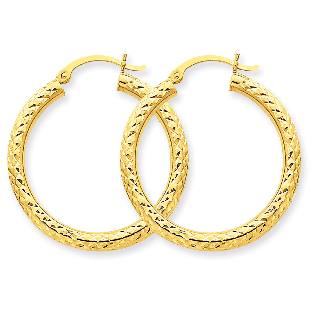 3mm Round Hoop Earrings 14k Gold Diamond-cut TC264