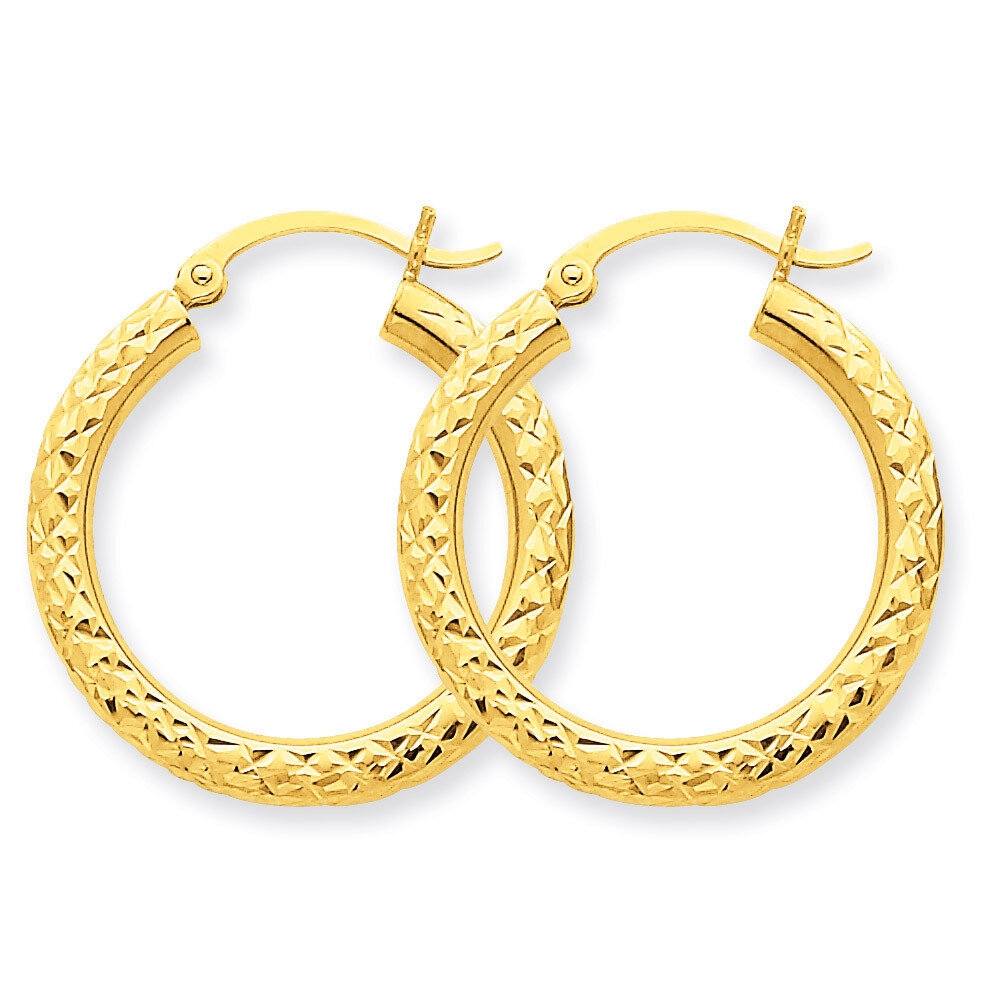 3mm Round Hoop Earrings 14k Gold Diamond-cut TC265, MPN: TC265, 883957718675