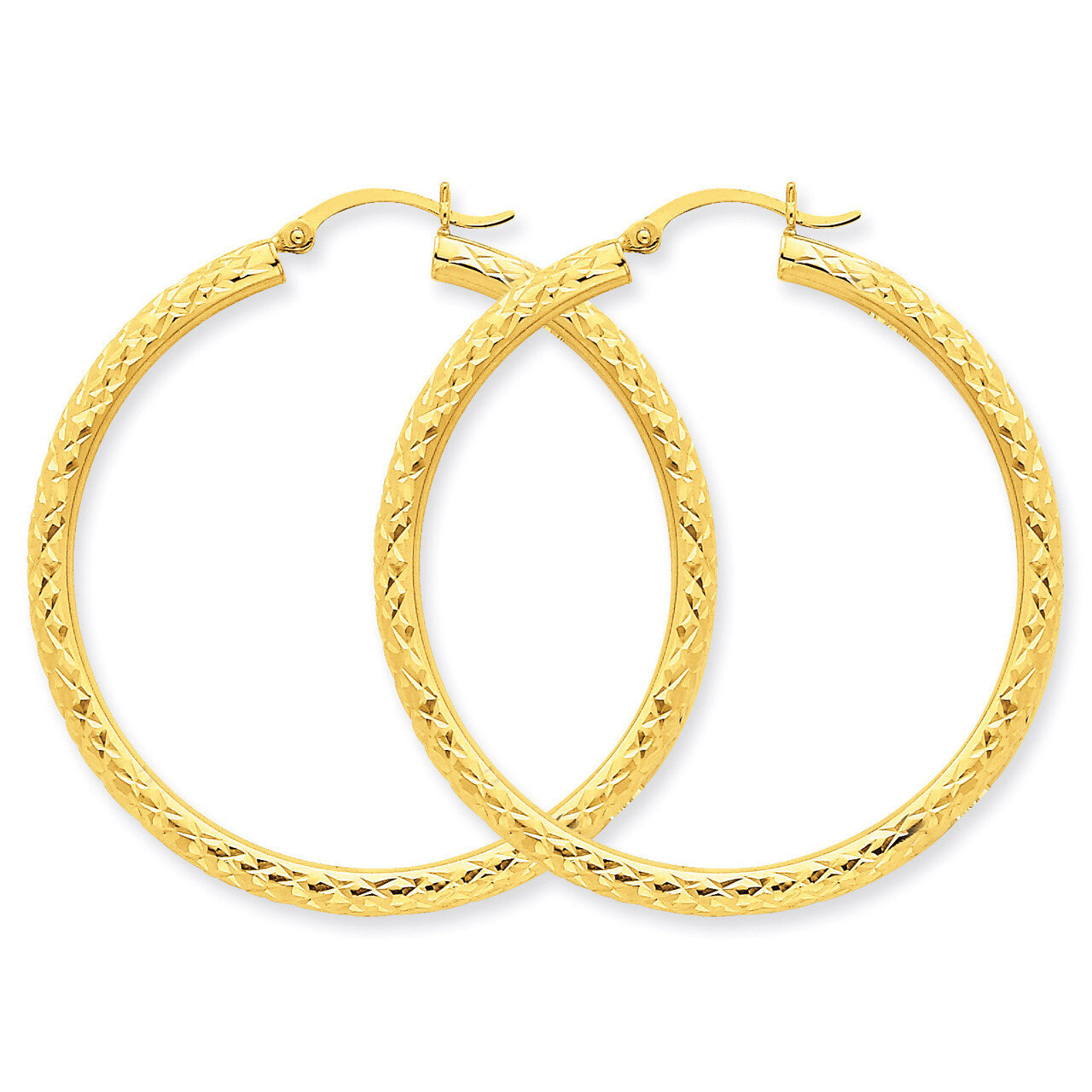 3mm Round Hoop Earrings 14k Gold Diamond-cut TC270, MPN: TC270, 883957289458