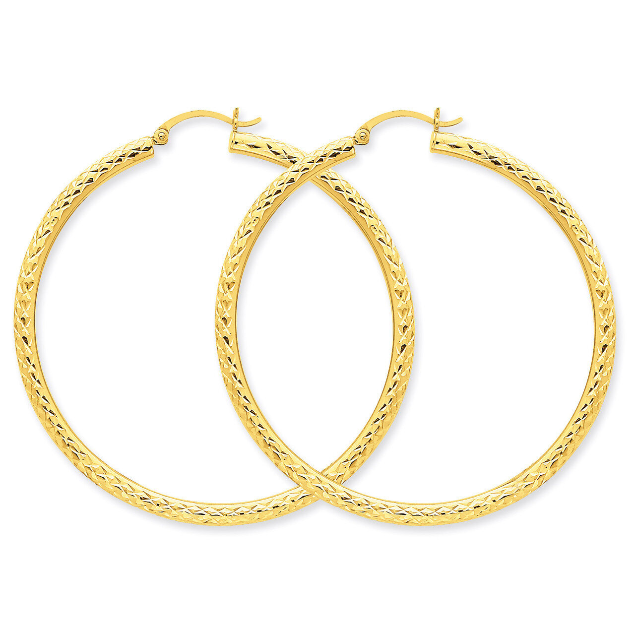3mm Round Hoop Earrings 14k Gold Diamond-cut TC272, MPN: TC272, 883957289472