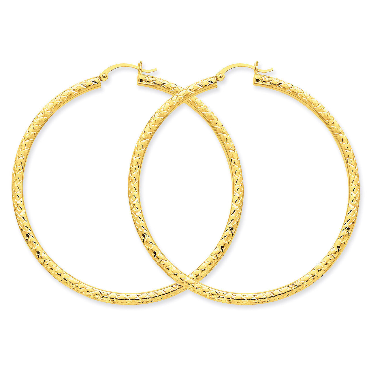 3mm Round Hoop Earrings 14k Gold Diamond-cut TC273