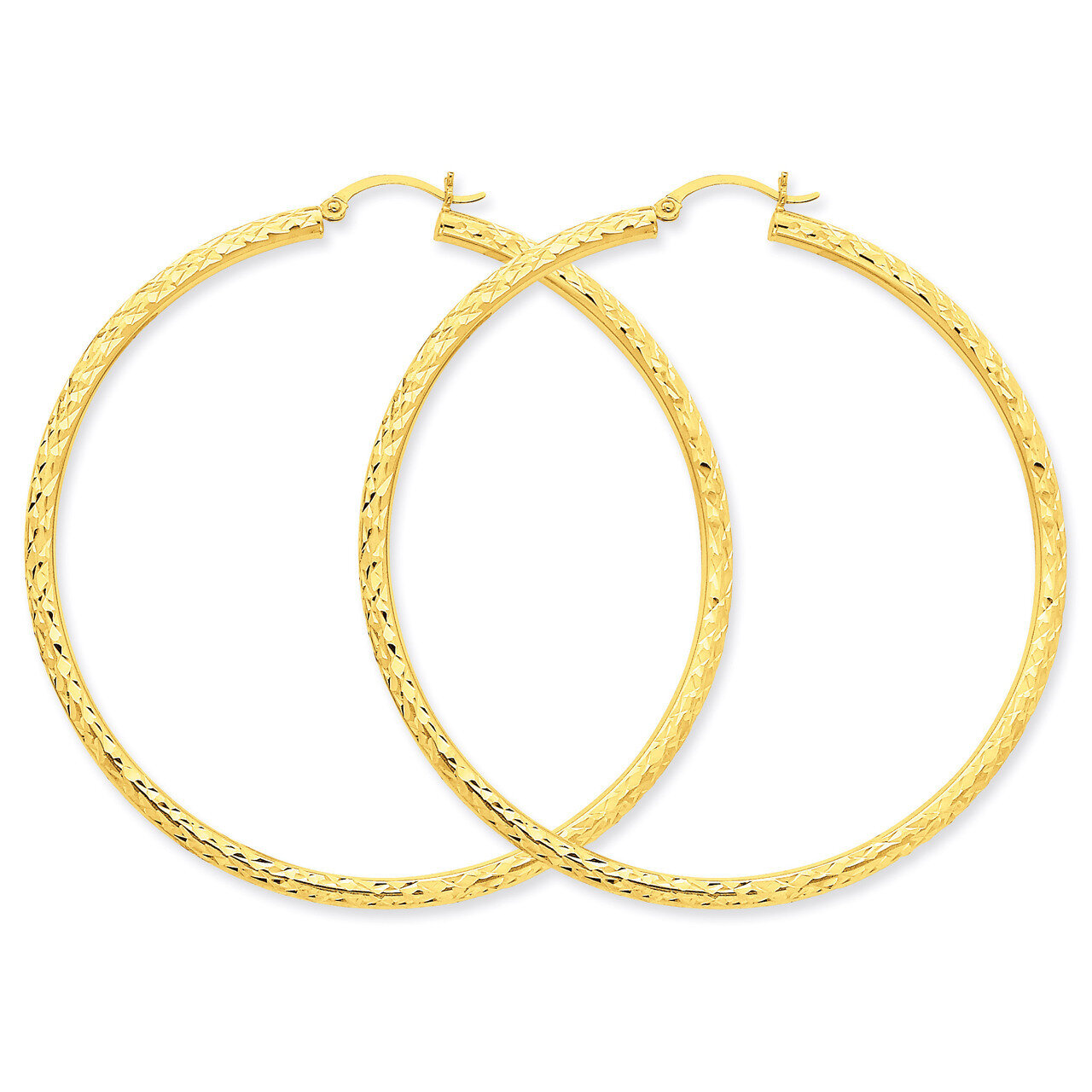 3mm Round Hoop Earrings 14k Gold Diamond-cut TC274, MPN: TC274, 883957289496