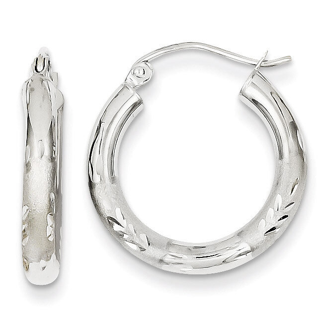 Satin &amp; Diamond-cut 3mm Round Hoop Earrings 14k White Gold TC278, MPN: TC278, 883957289533