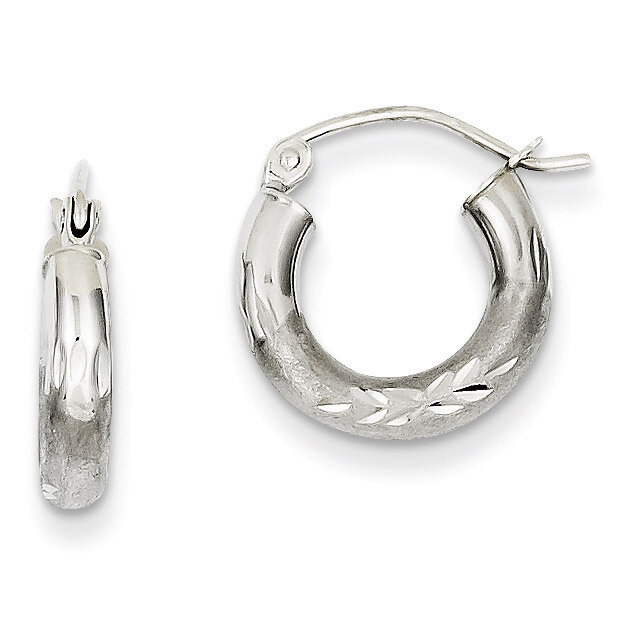Satin &amp; Diamond-cut 3mm Round Hoop Earrings 14k White Gold TC280, MPN: TC280, 883957289557