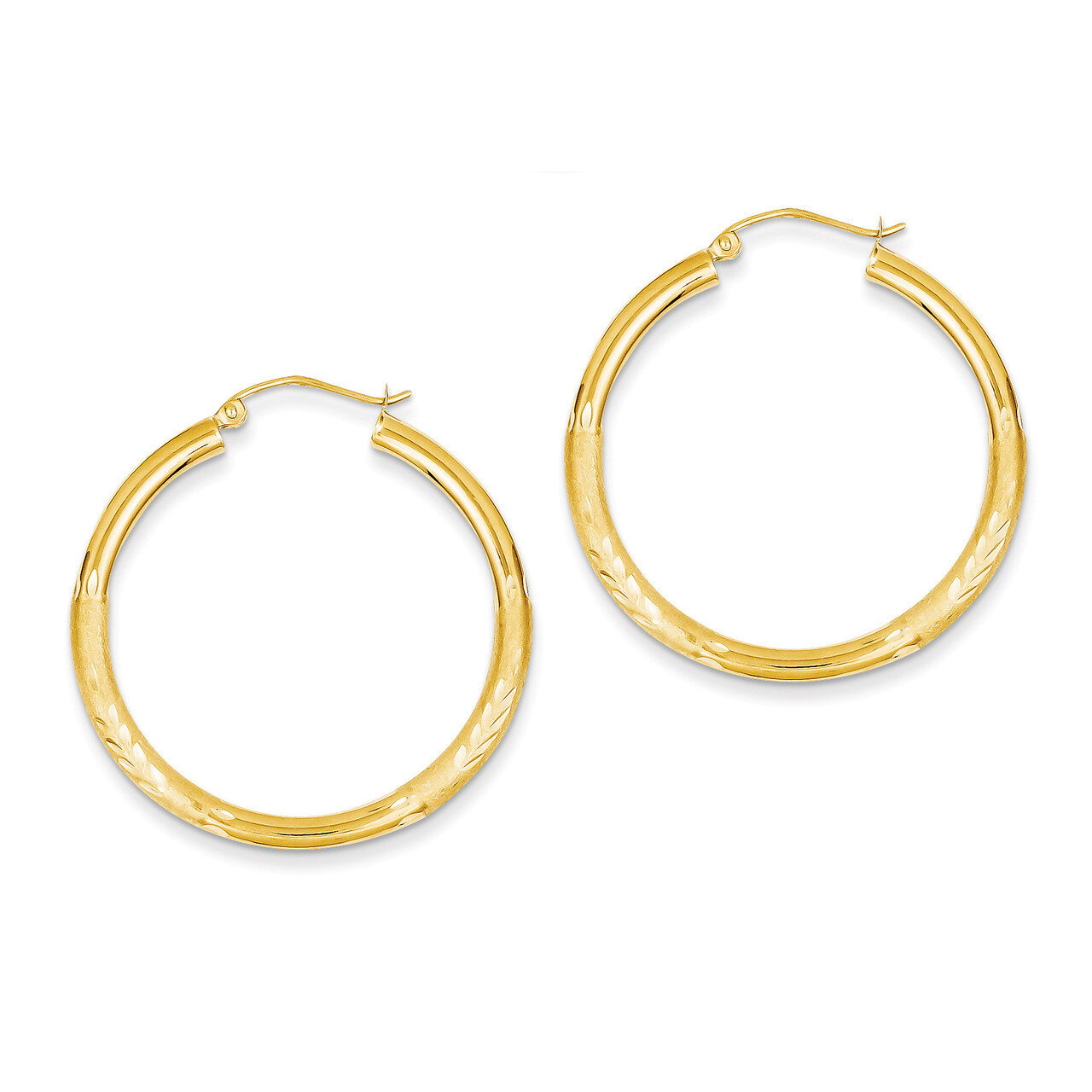 Satin &amp; Diamond-cut 3mm Round Hoop Earrings 14k Gold TC287, MPN: TC287, 883957289571