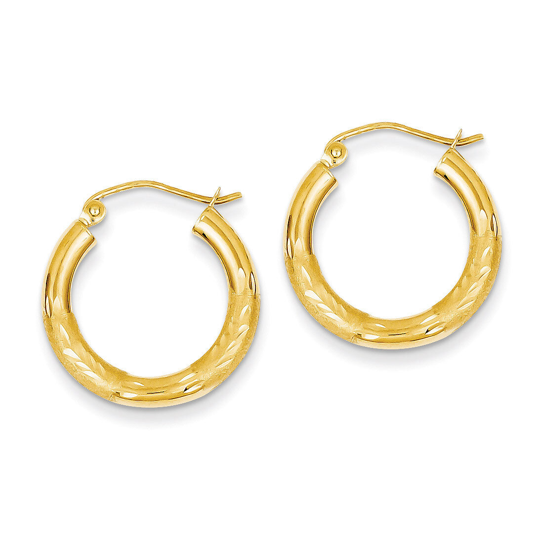 Satin &amp; Diamond-cut 3mm Round Hoop Earrings 14k Gold TC290, MPN: TC290, 883957289601