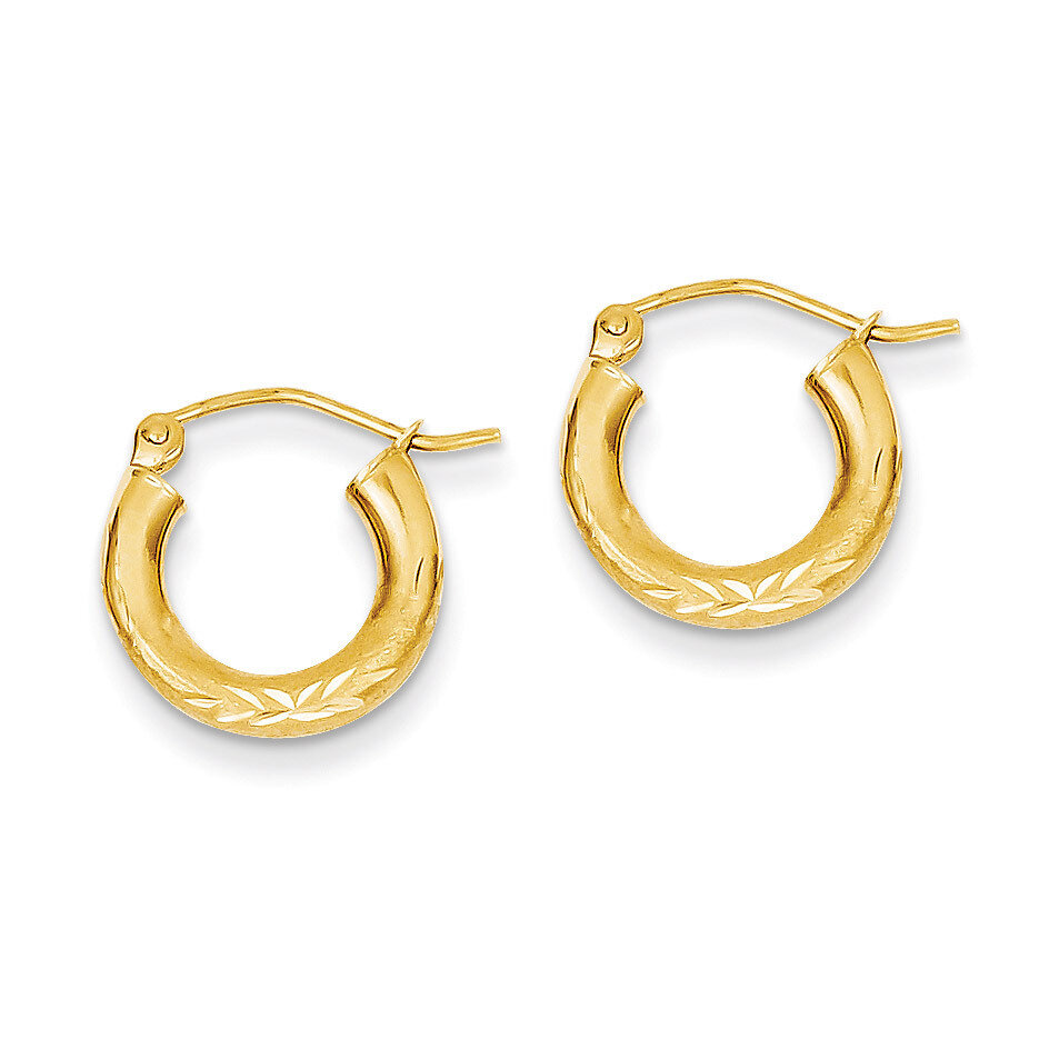 Satin &amp; Diamond-cut 3mm Round Hoop Earrings 14k Gold TC292, MPN: TC292, 883957289625