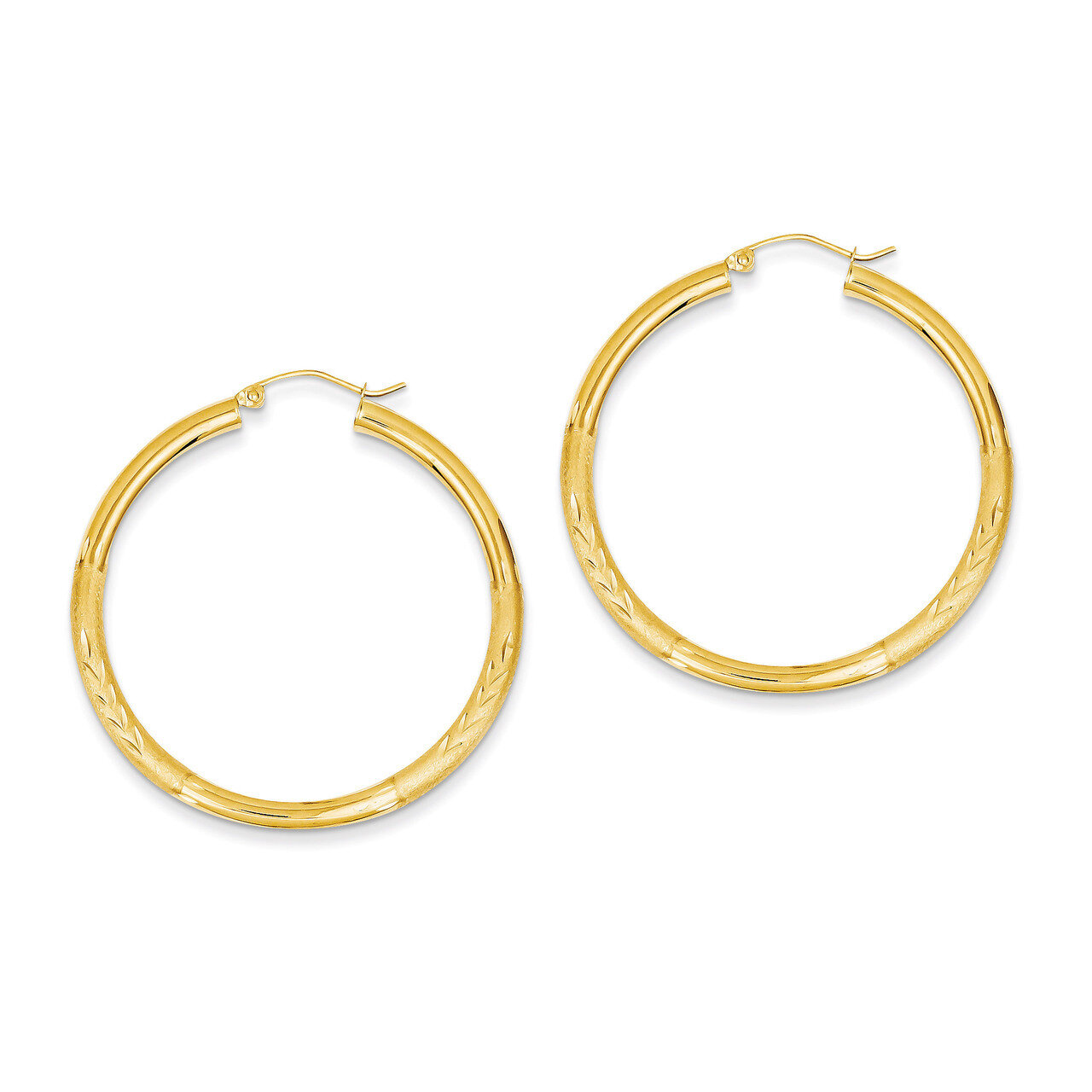 Satin &amp; Diamond-cut 3mm Round Hoop Earrings 14k Gold TC293, MPN: TC293, 883957289632