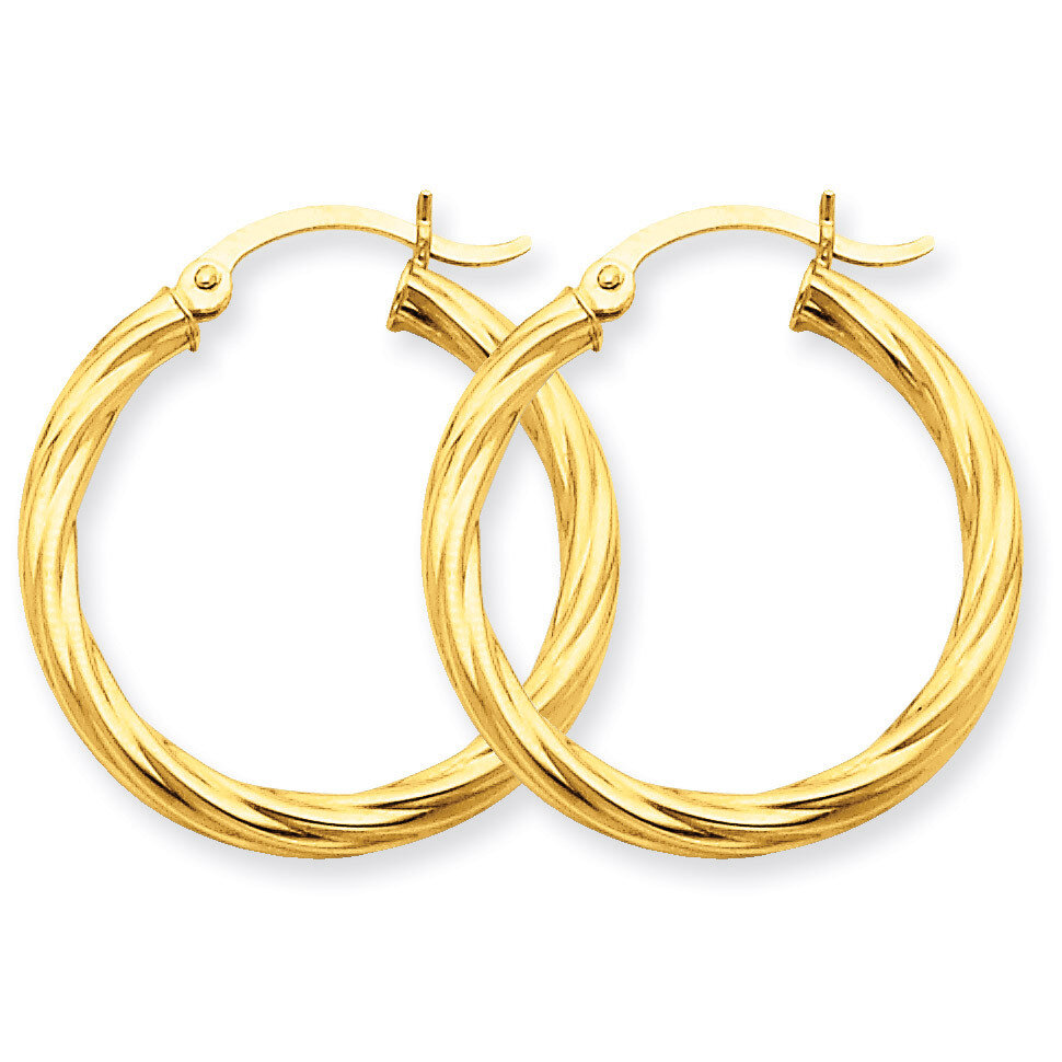 3.25mm Twisted Hoop Earrings 14k Gold Polished TC389, MPN: TC389, 883957289830