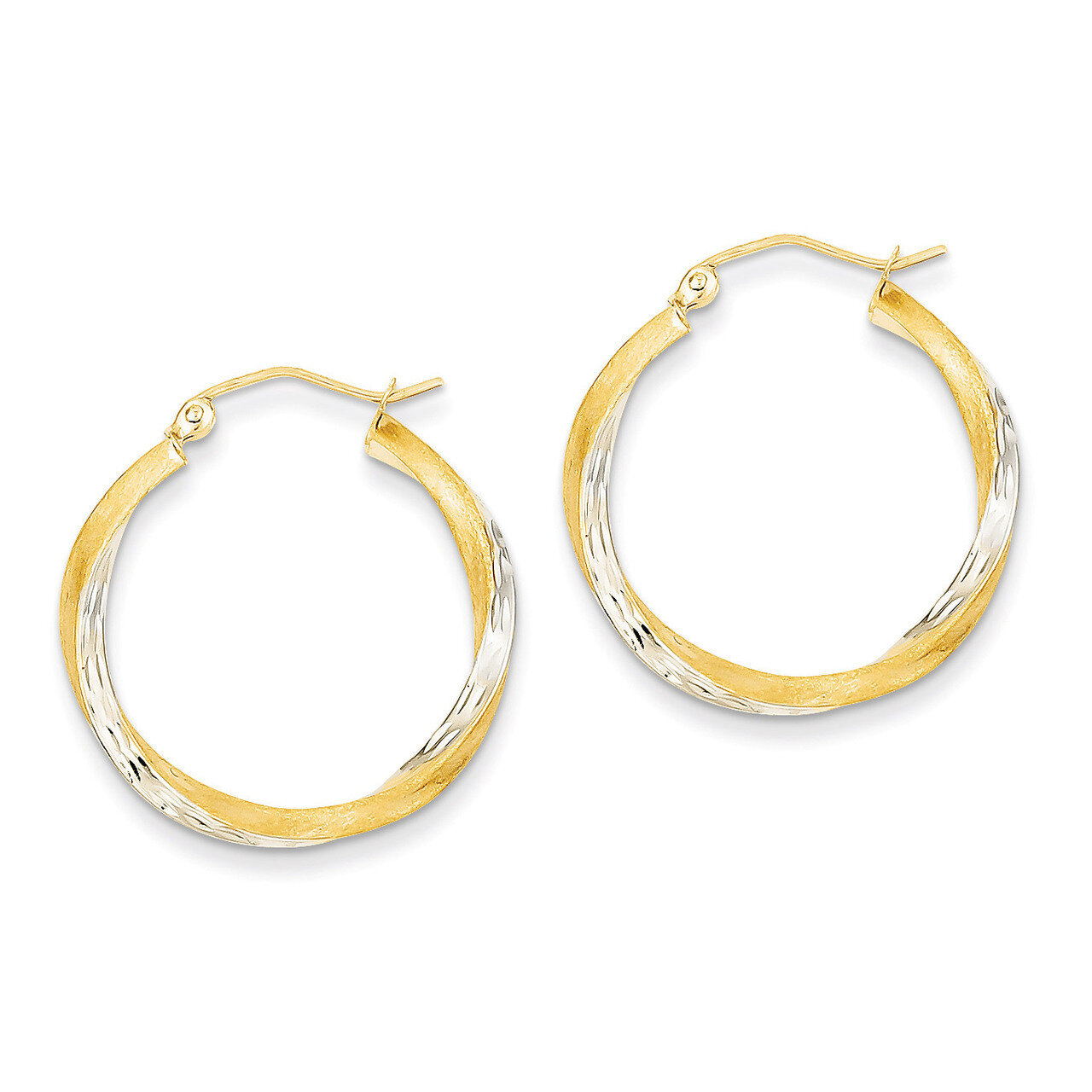 Diamond-cut 2.5mm Twisted Hoop Earrings 14K Gold &amp; Rhodium TC431