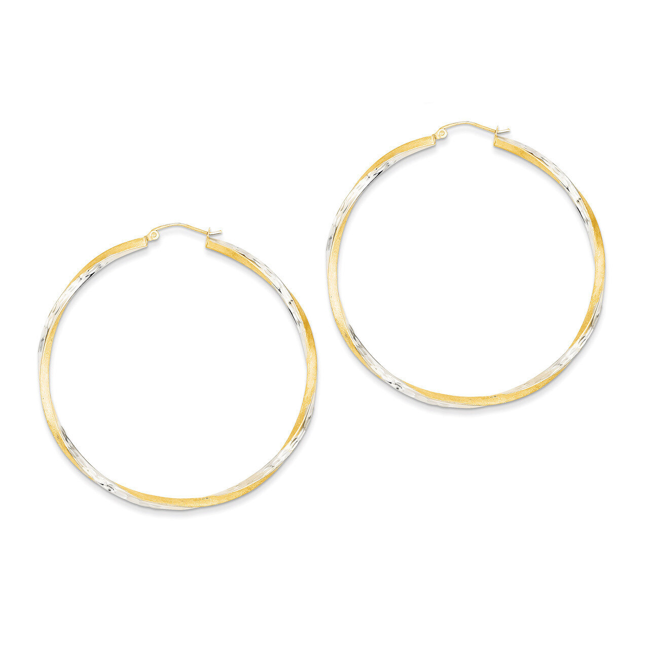 Diamond-cut 2.5mm Twisted Hoop Earrings 14K Gold &amp; Rhodium TC433, MPN: TC433, 883957289892