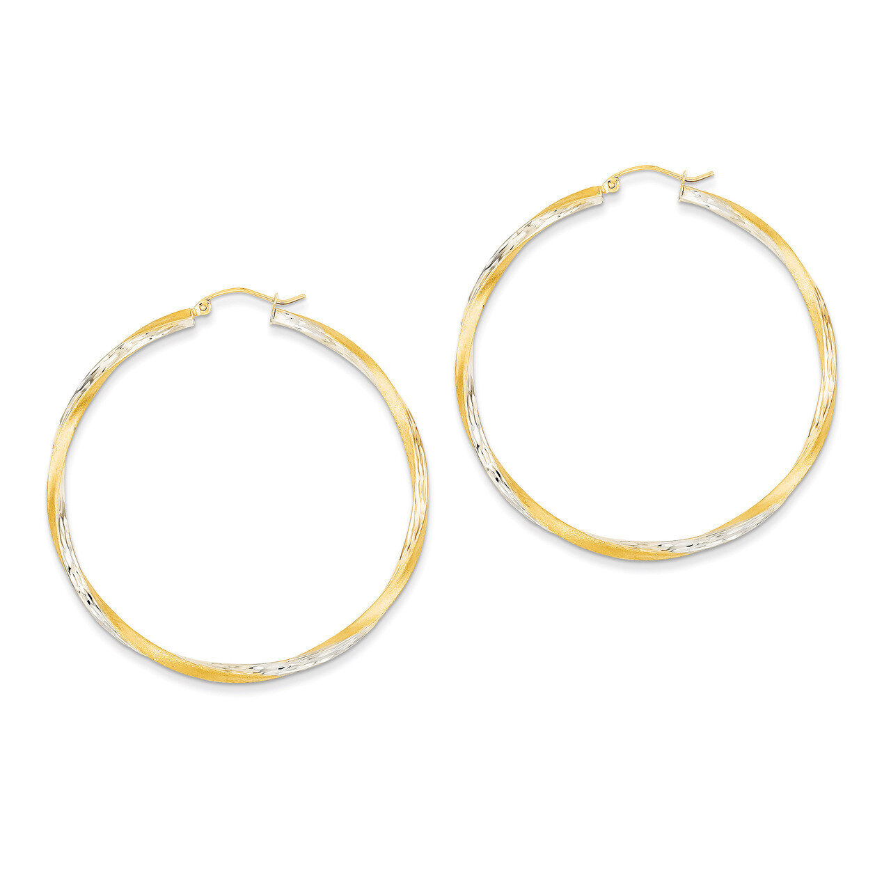 Diamond-cut 2.5mm Twisted Hoop Earrings 14K Gold &amp; Rhodium TC434, MPN: TC434, 883957289908