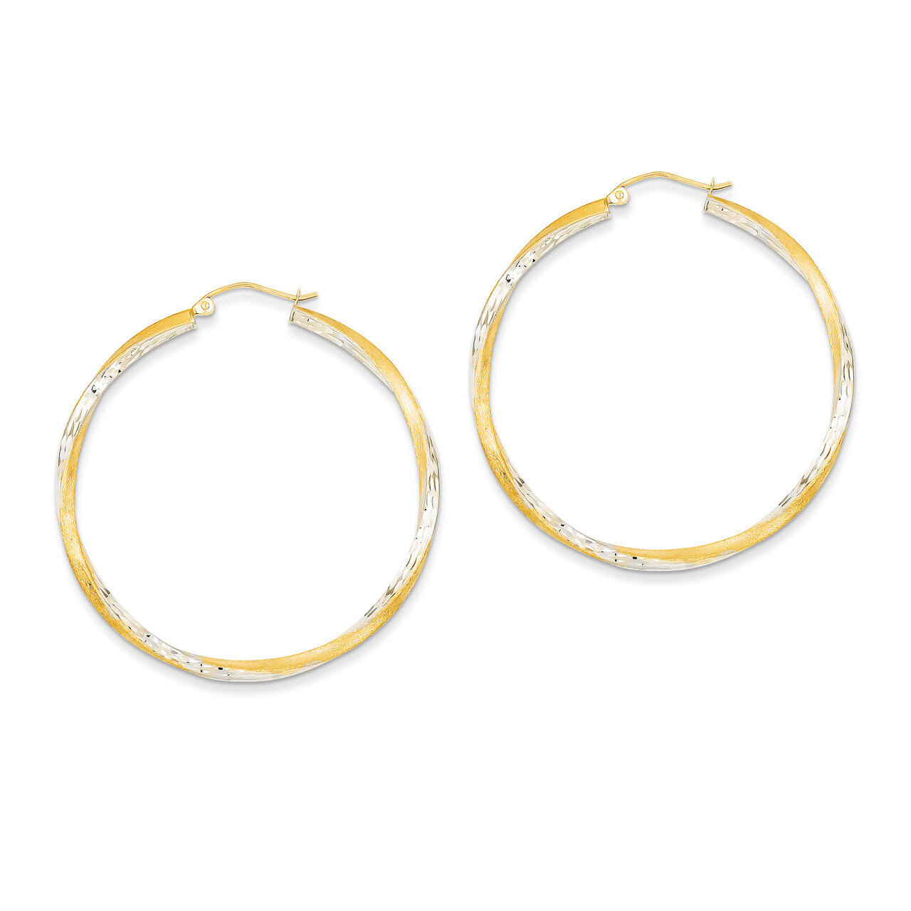 Diamond-cut 2.5mm Twisted Hoop Earrings 14K Gold &amp; Rhodium TC435, MPN: TC435, 883957289915