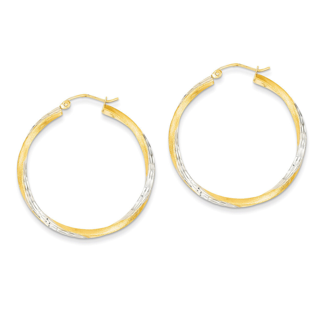 Diamond-cut 2.5mm Twisted Hoop Earrings 14K Gold &amp; Rhodium TC436, MPN: TC436, 883957289922
