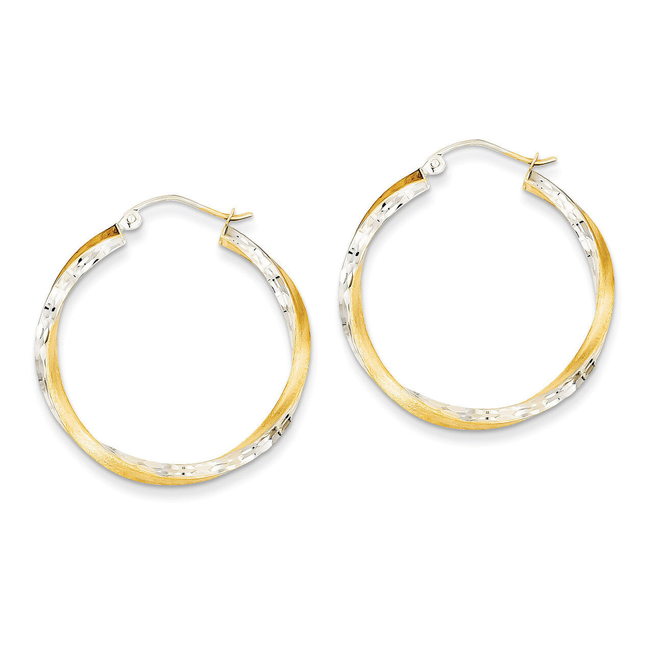 Diamond-cut 2.5mm Twisted Hoop Earrings 14K Gold &amp; Rhodium TC437, MPN: TC437, 883957289939
