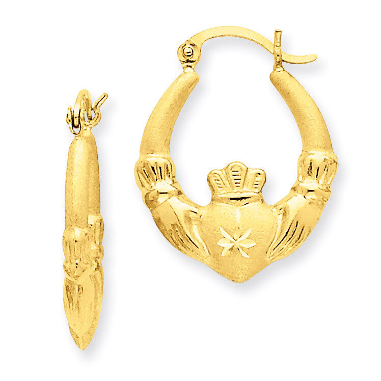 Claddagh Hoop Earrings 14k Gold Polished & Satin TC500