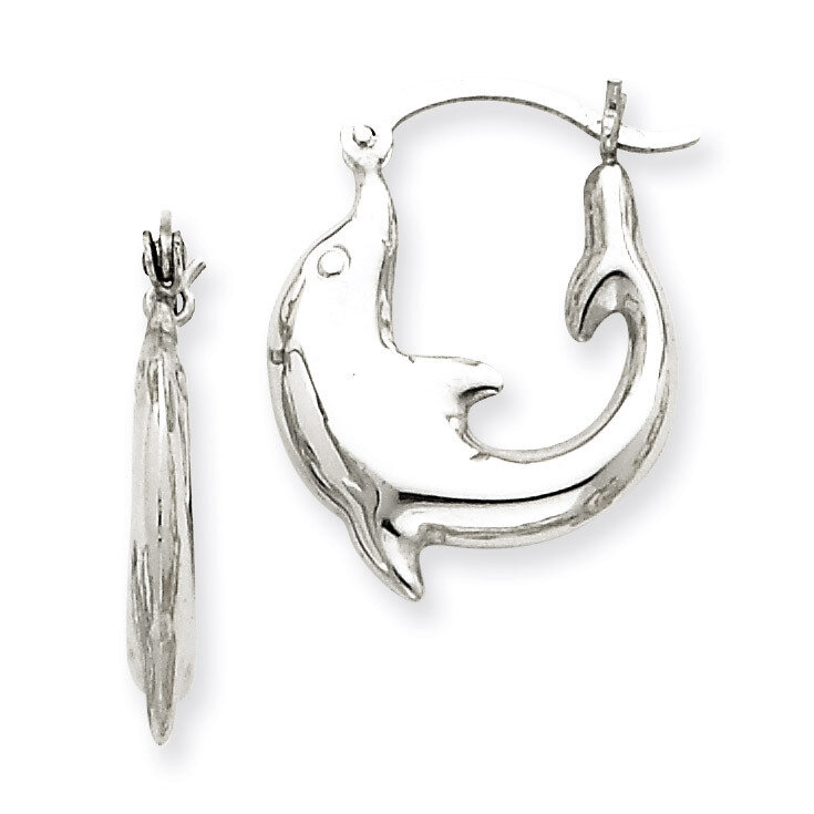 Polished Dolphin Hoop Earrings 14k White Gold TC505