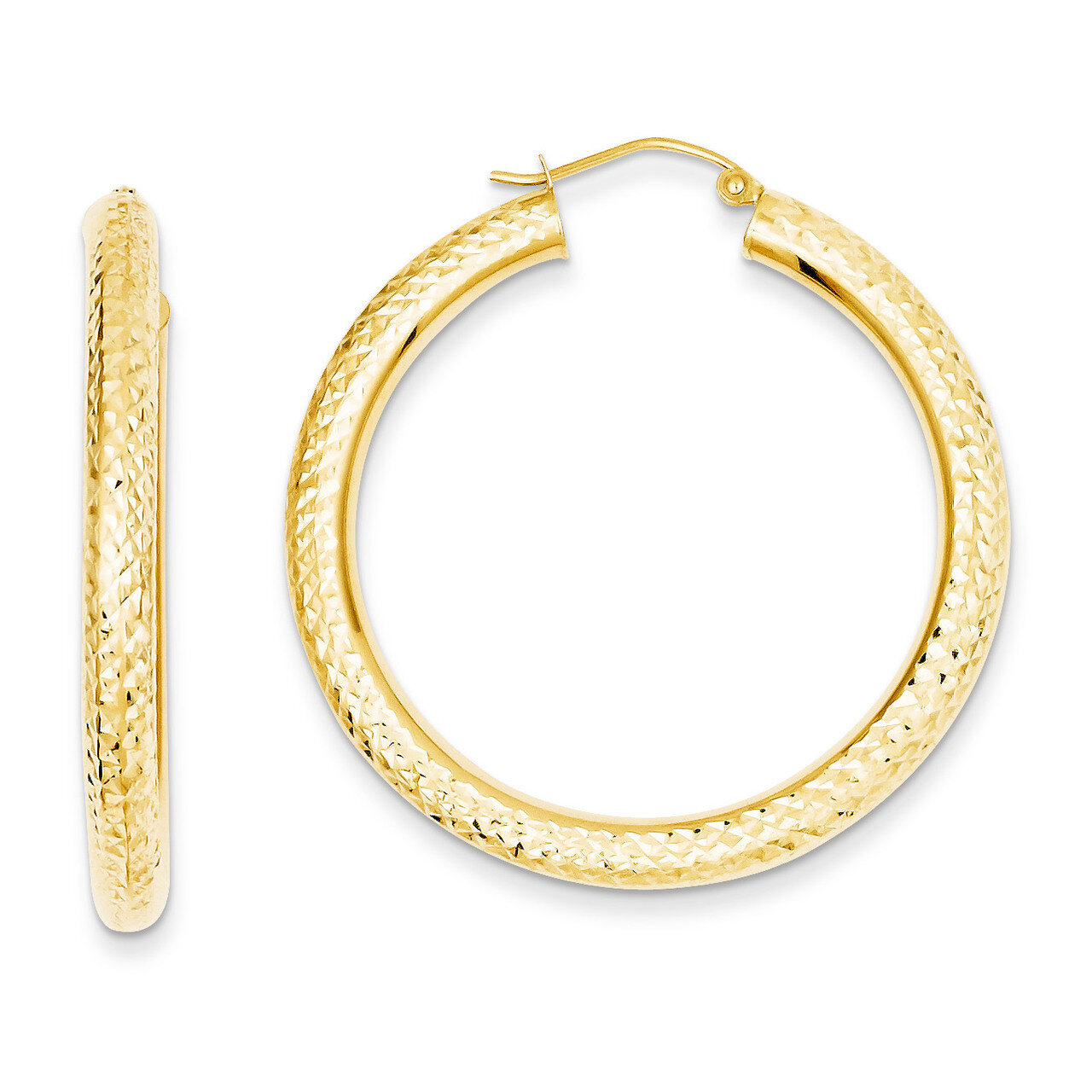 4mm Round Hoop Earrings 14k Gold Diamond-cut TC533, MPN: TC533, 883957290102