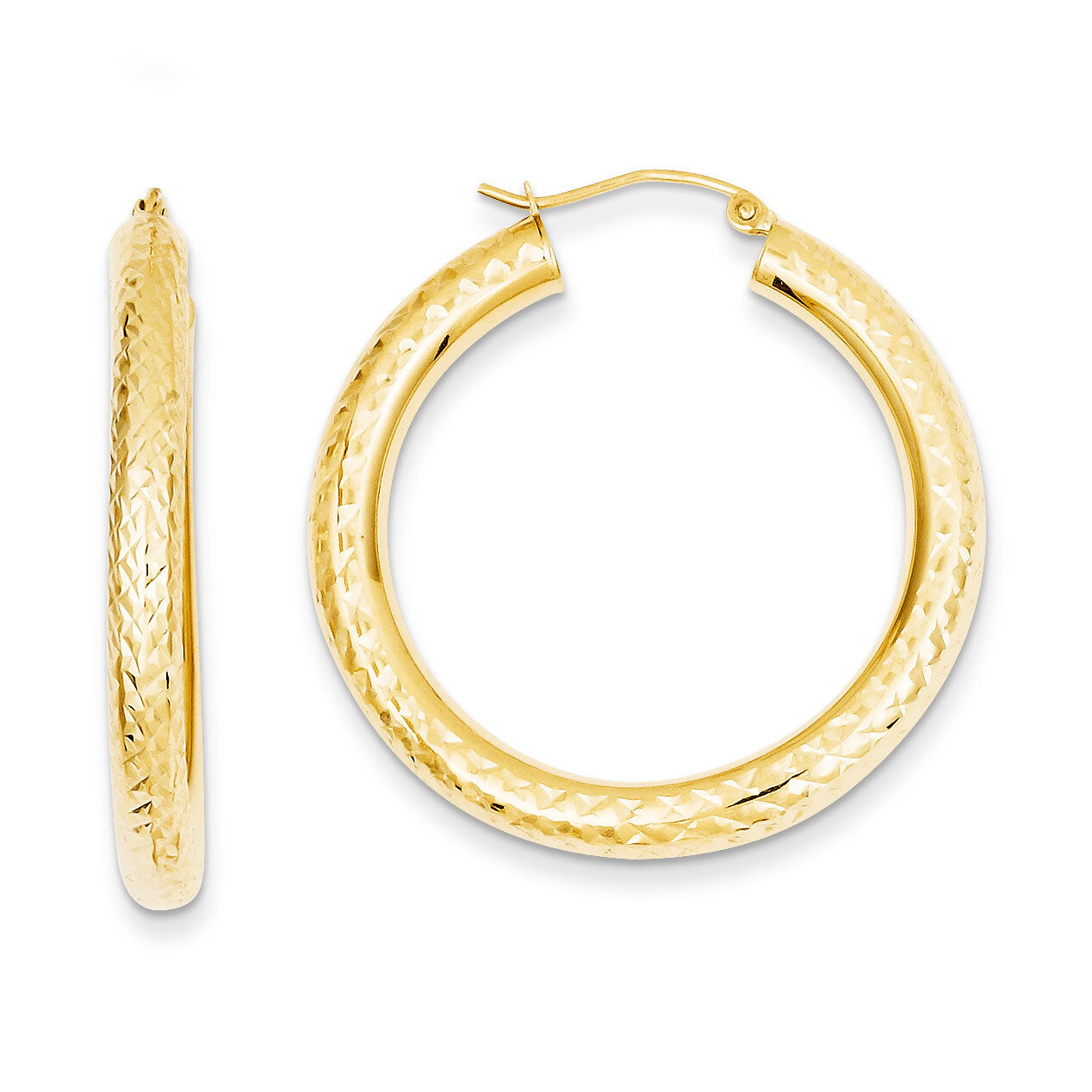 4mm Round Hoop Earrings 14k Gold Diamond-cut TC534