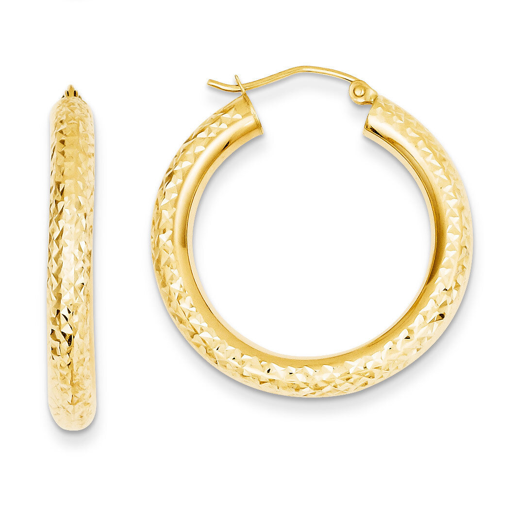 4mm Round Hoop Earrings 14k Gold Diamond-cut TC535