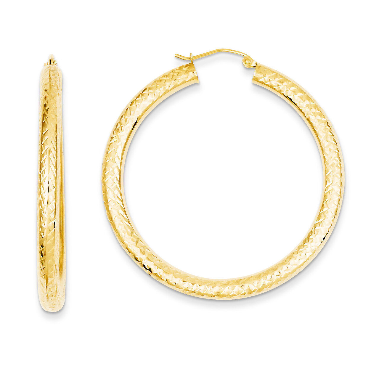 4mm Round Hoop Earrings 14k Gold Diamond-cut TC537, MPN: TC537, 883957290140