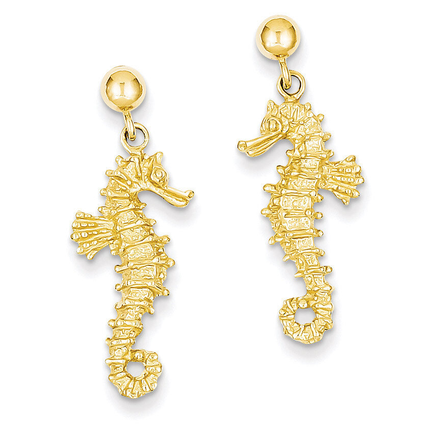 Large Seahorse Dangle Post Earrings 14k Gold TC608