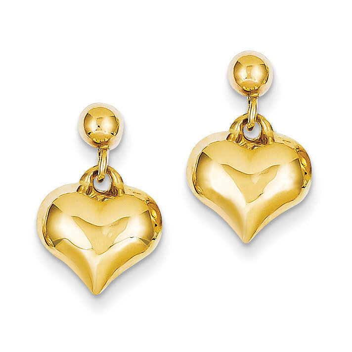 Puffed Heart Dangle Post Earrings 14k Gold Polished TC719, MPN: TC719, 883957290454