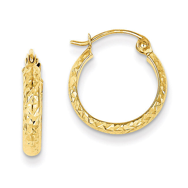 2.8x15mm Hollow Hoop Earrings 14k Gold Diamond-cut TC792