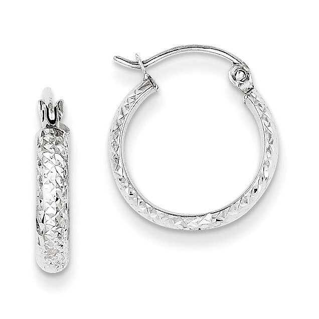 Diamond-cut 2.8x15mm Hollow Hoop Earrings 14k White Gold TC799, MPN: TC799, 886774562285